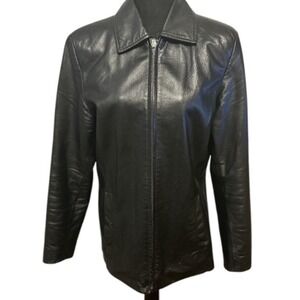 AR Leather Jacket Full Zip Black Collared Outerwear Coat‎ Size M